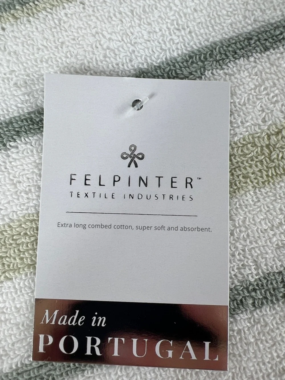 Felpinter Bath Towels Green Tan White Striped Soft Combed Cotton Set of 2 NEW